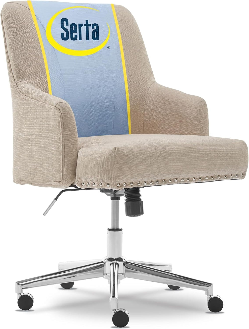 Serta Leighton Home Office Desk Chair, Mid-Back with Chrome Nailheads, Memory...