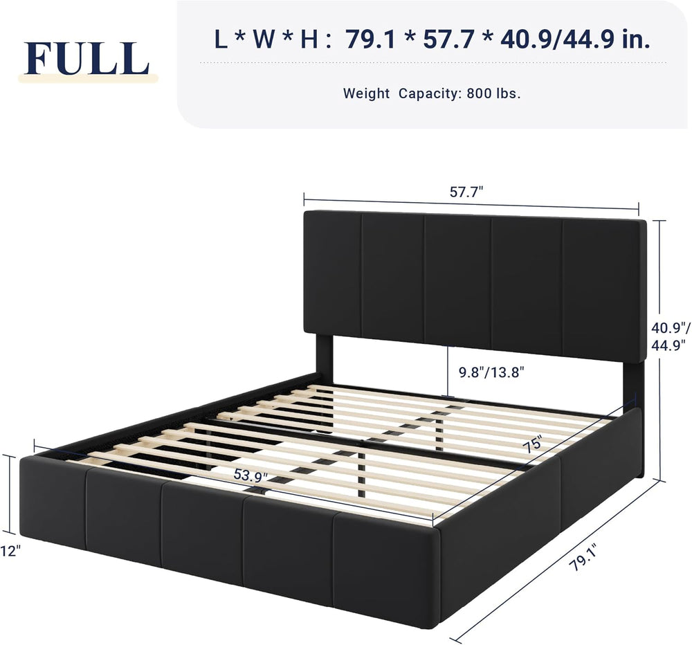 Allewie Full Size Dutch Velvet Upholstered Platform Bed Frame, Black
