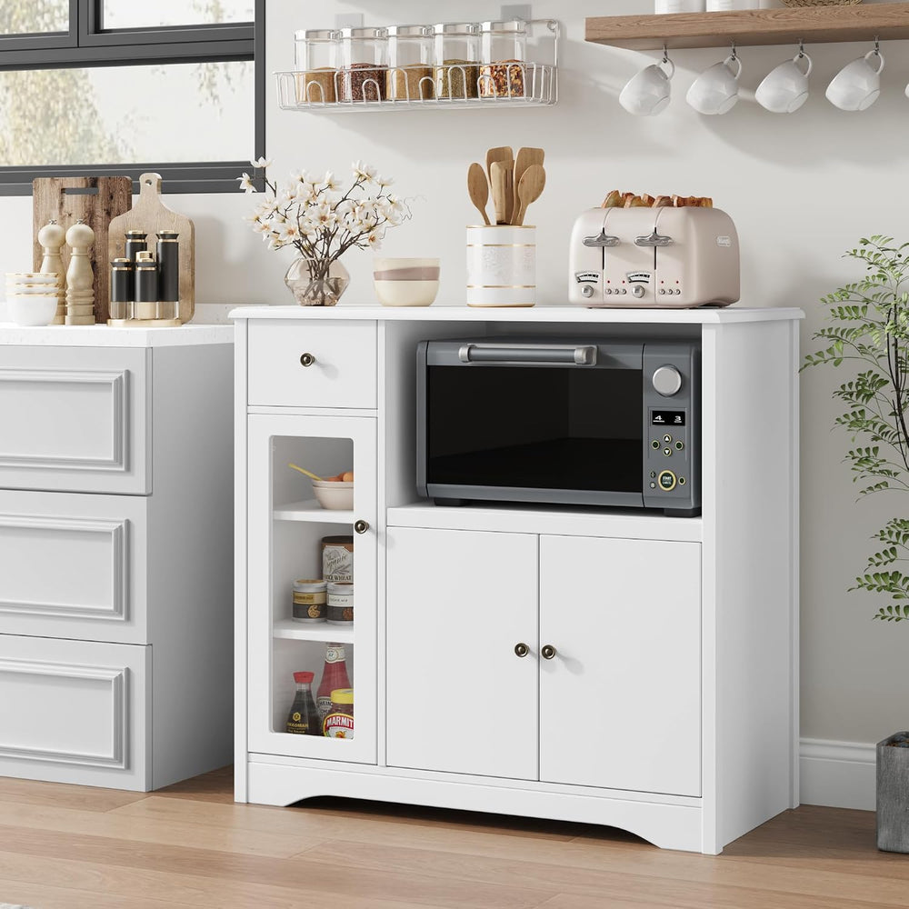 HORSTORS Microwave Cabinet, Kitchen Storage Cabinet, Microwave Stand, White