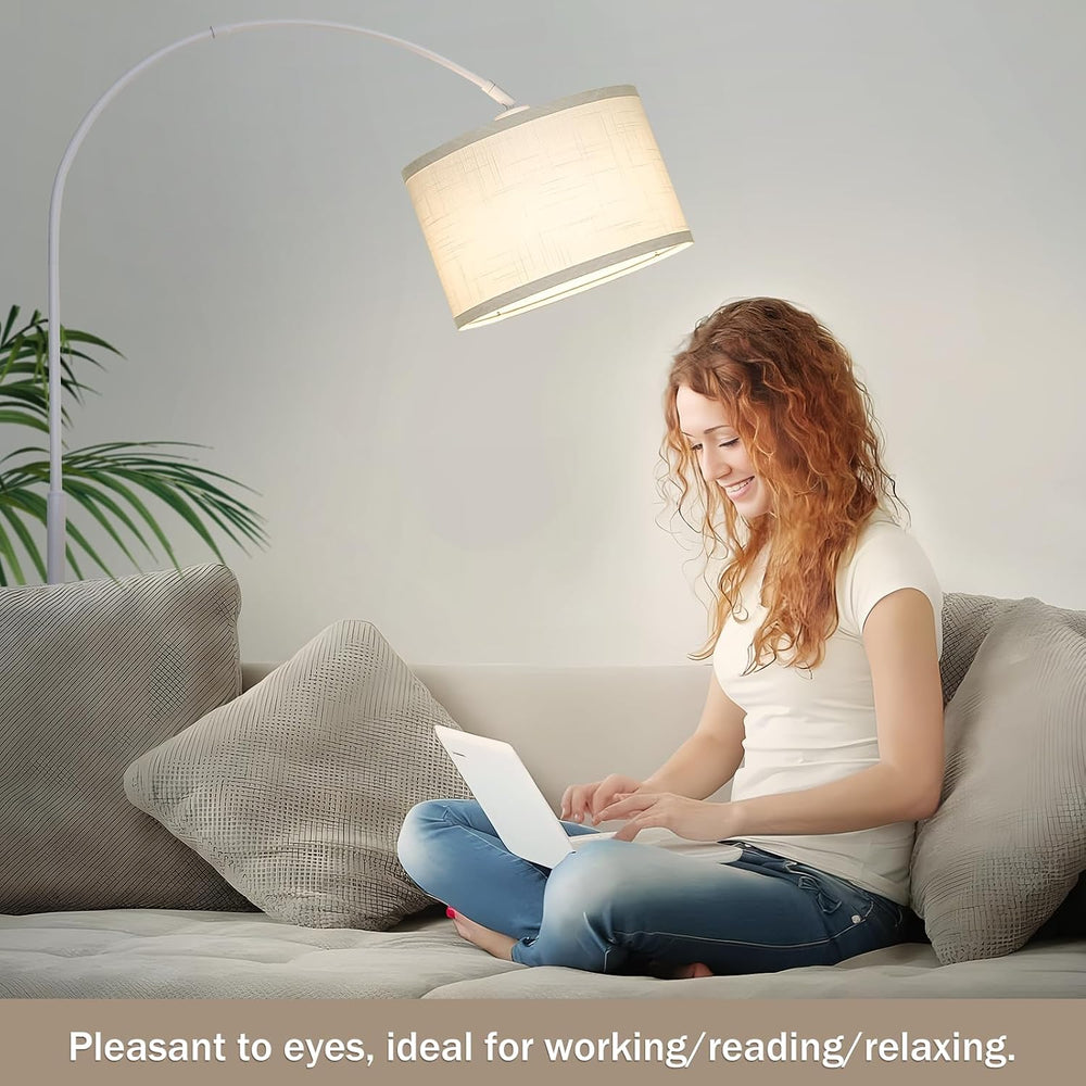 Dimmable Arc Floor Lamp，Standing Lamp with White Adjustable Hanging Shade