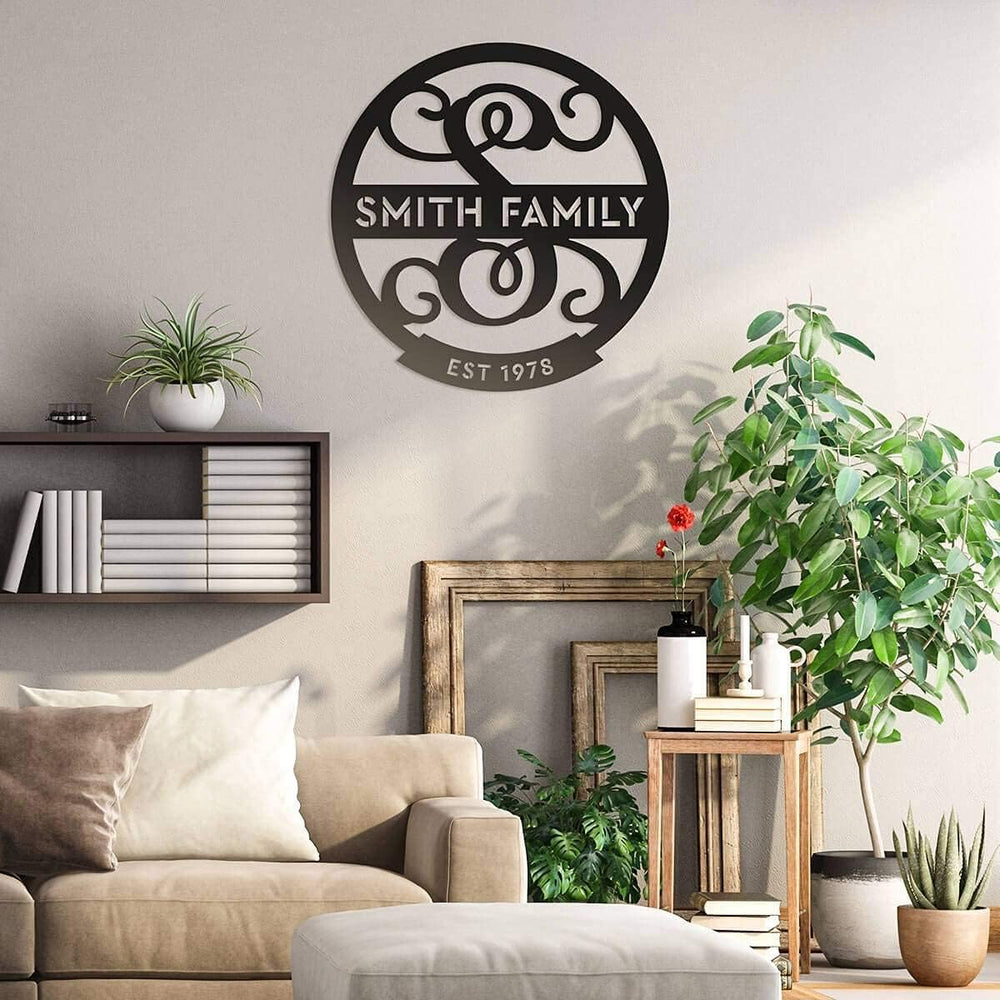 RealSteel Personalized Family Name Monogram Metal Sign – Custom Split Letter ...