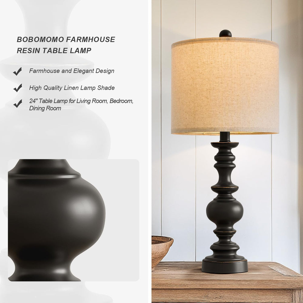 BOBOMOMO 24" Traditional Farmhouse Table Lamp Set of 2, Vintage Resin La...
