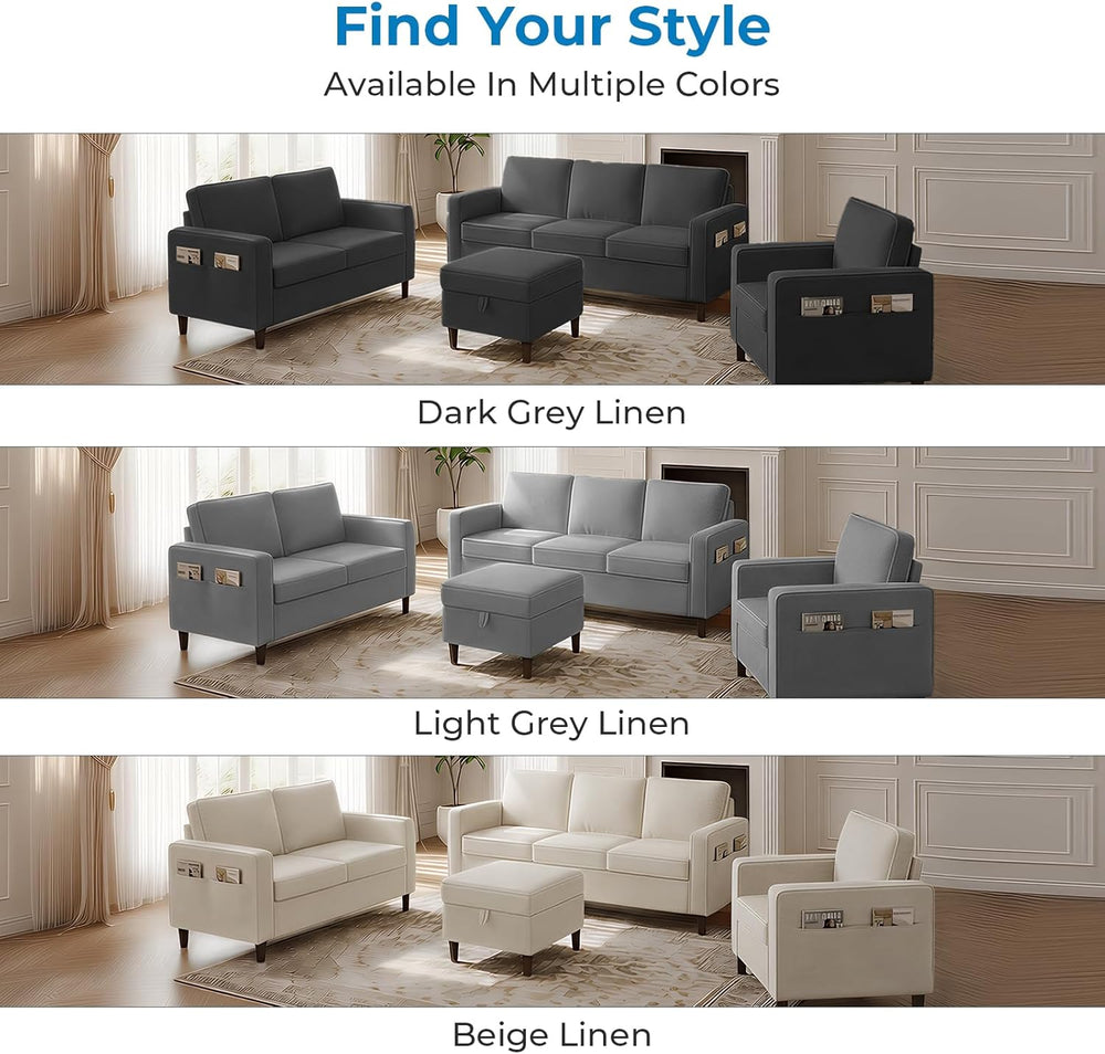 Mjkone 4-Piece Sectional Sofa Set for Living Room, Light Grey