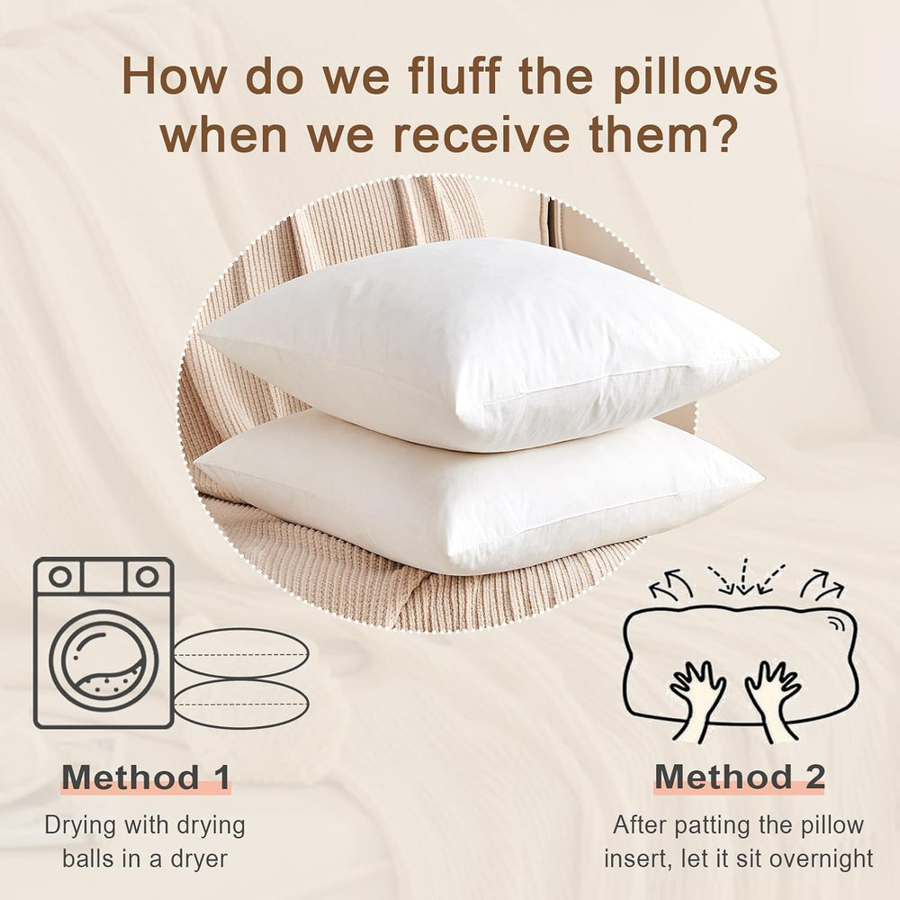 Organic Feather Down Throw Pillow Inserts 18x18 Inch Set of 2