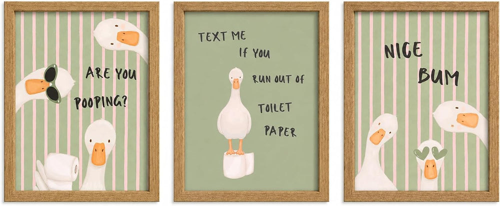 3 Piece Funny Duck Bathroom Wall Art Set Framed Canvas Posters 12x16 Inch