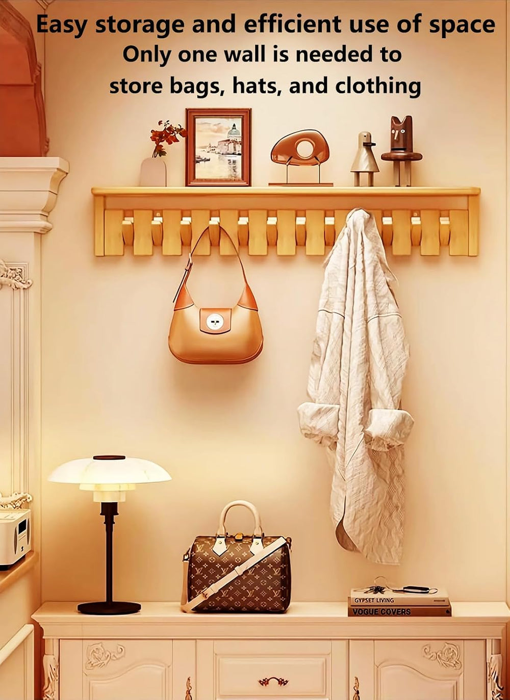 Paint Wood Wall Mounted Coat RackHooks Piano Key Hangers Natural Solid Wood H...