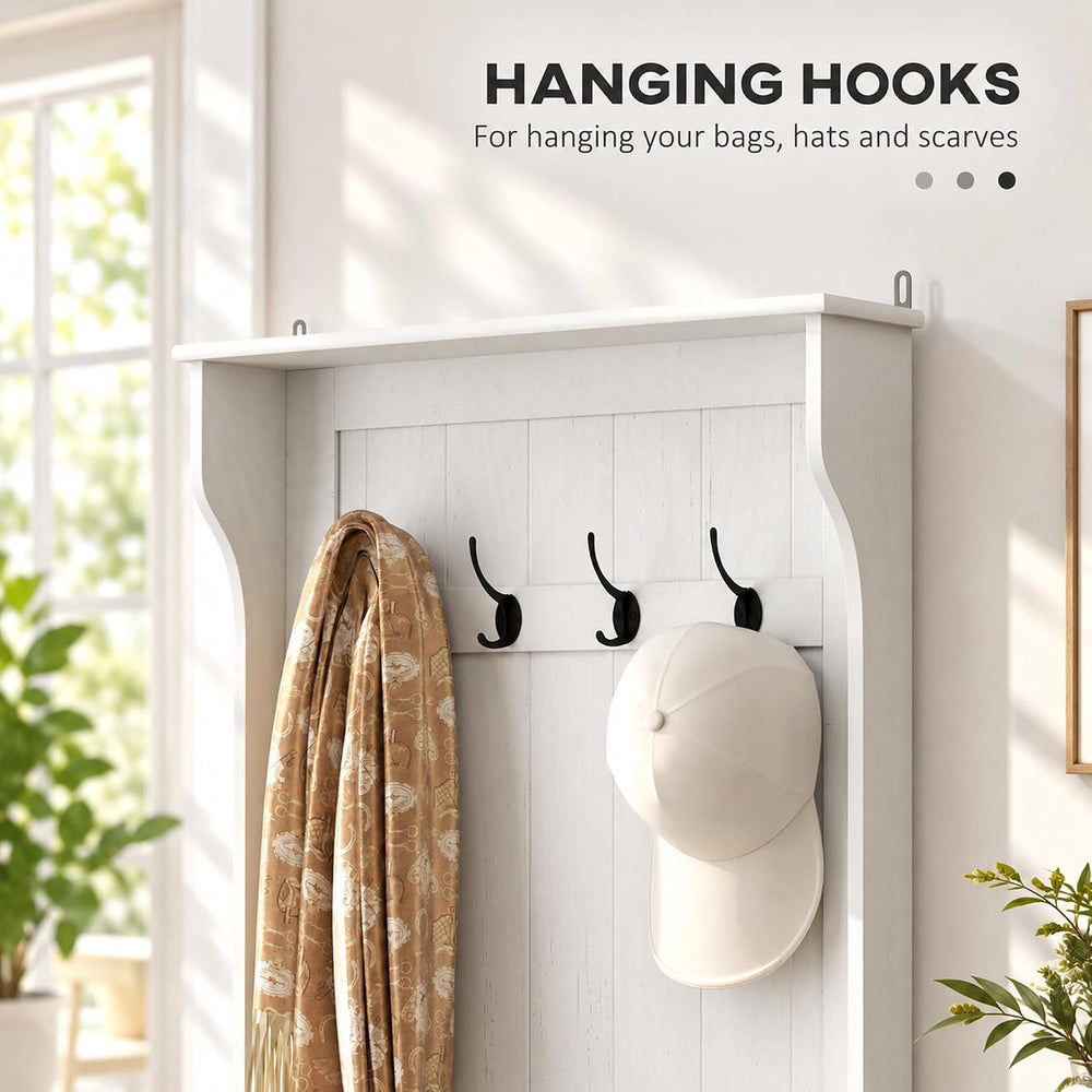 HOMCOM Hall Tree with Shoe Storage, Entryway Coat Rack with Bench, White