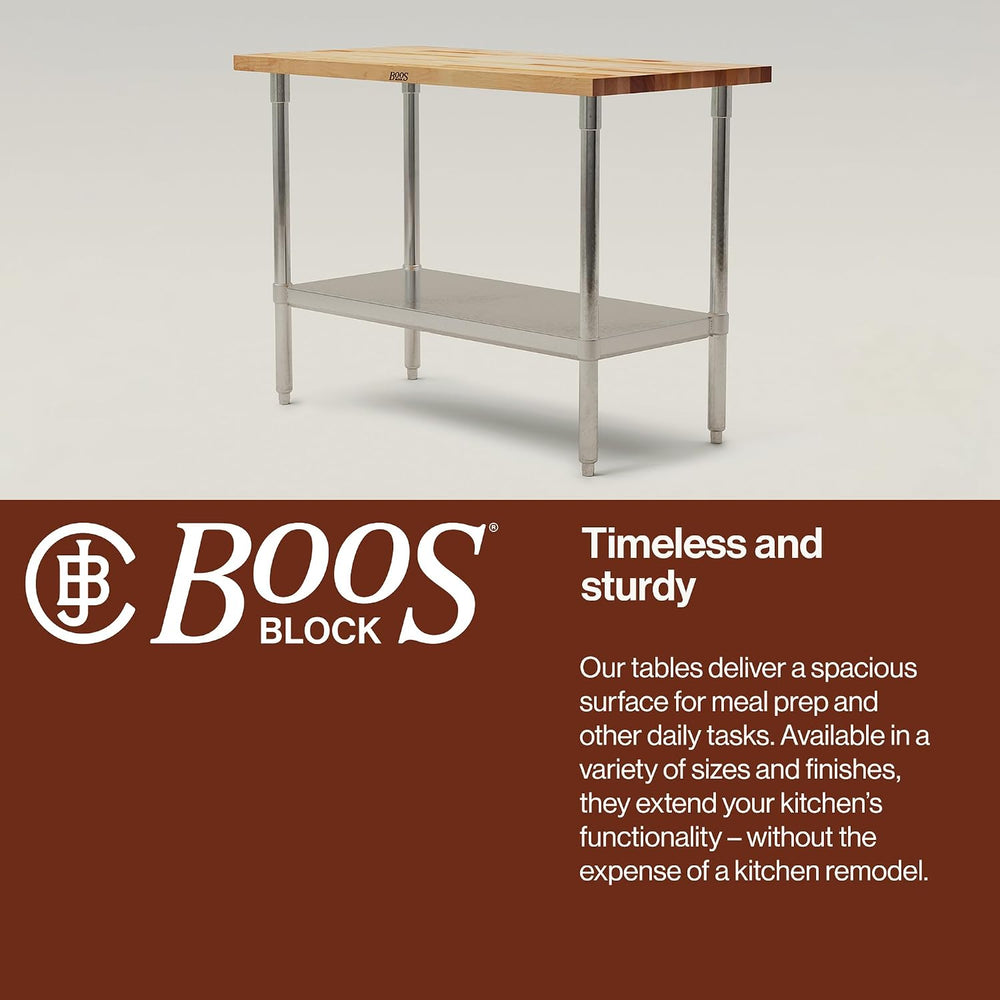 John Boos Maple Wood Top Work Table, 48”x24”x36”, 1.5” Thick Tabletop