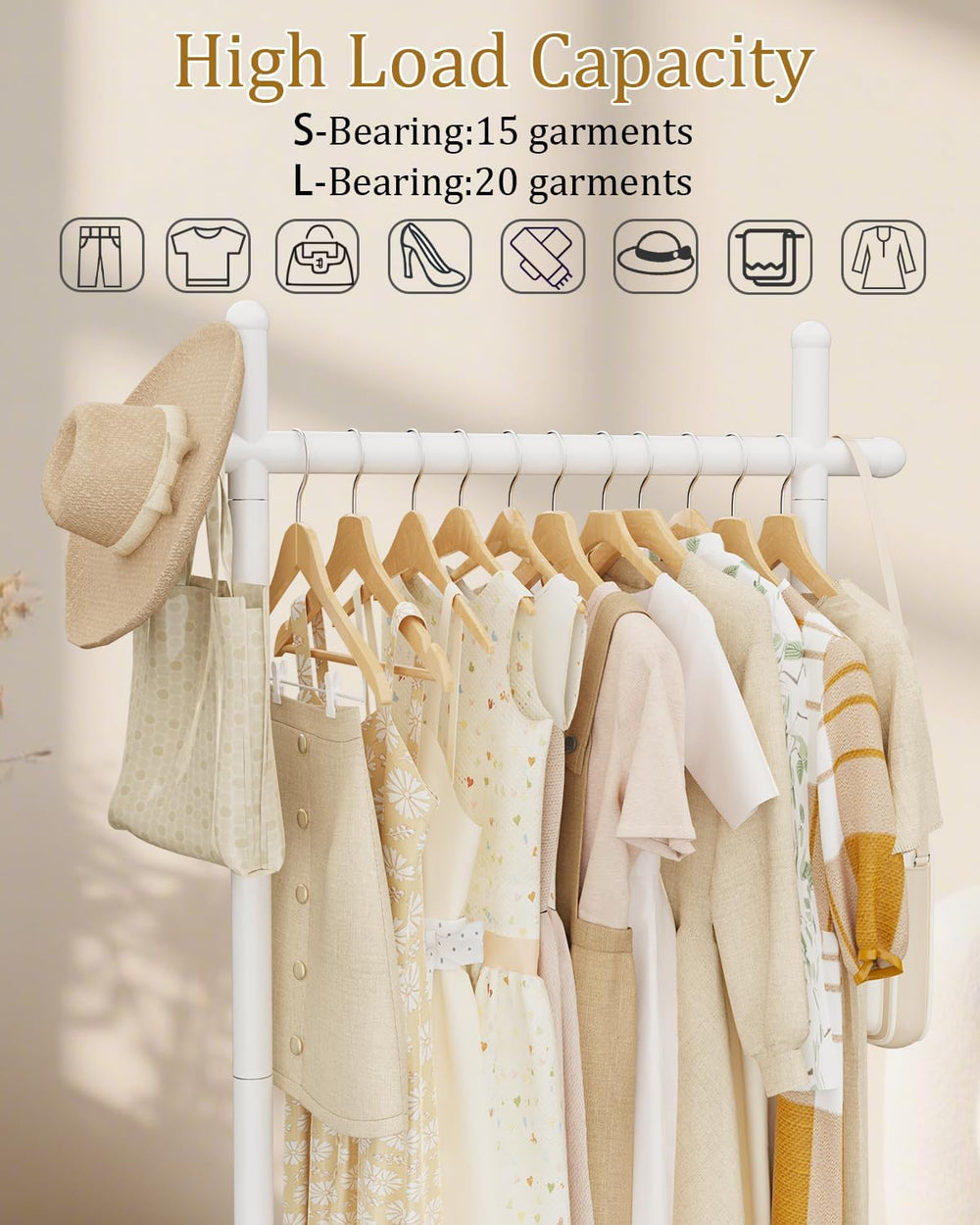 Industrial Clothes Racks,Metal Garment Trees,68.9in,White,Small