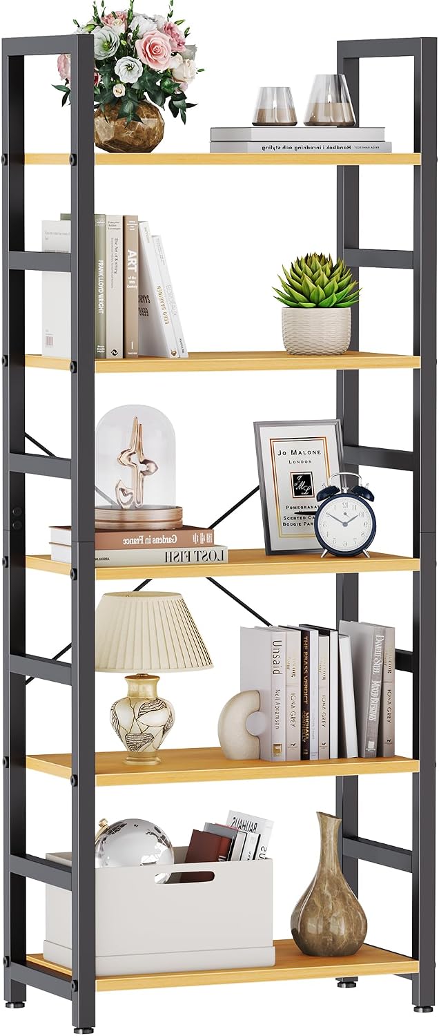 DUMOS 5-Tier Bookshelf, Modern Tall Bookcase Book Shelf Storage Organizer
