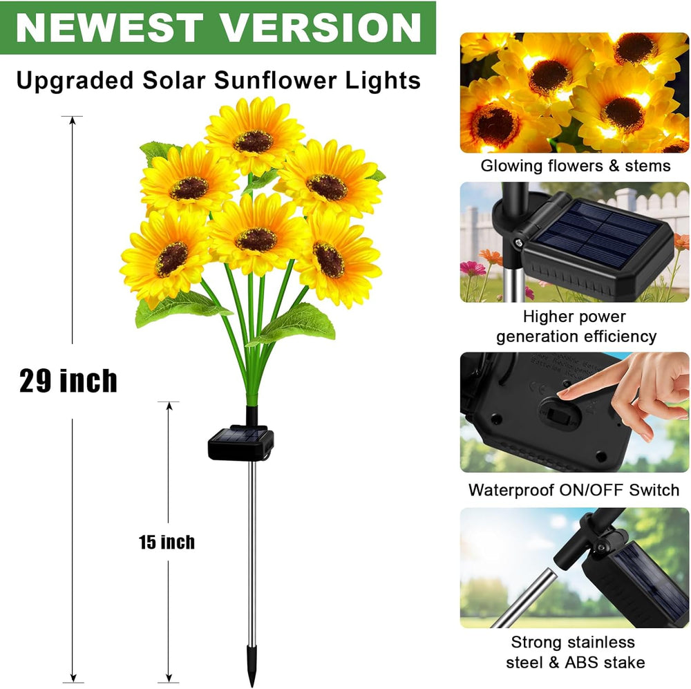 6 Pack with 36 Sunflower Lights,Solar Lights Outdoor Garden Decor,Solar Flowe...