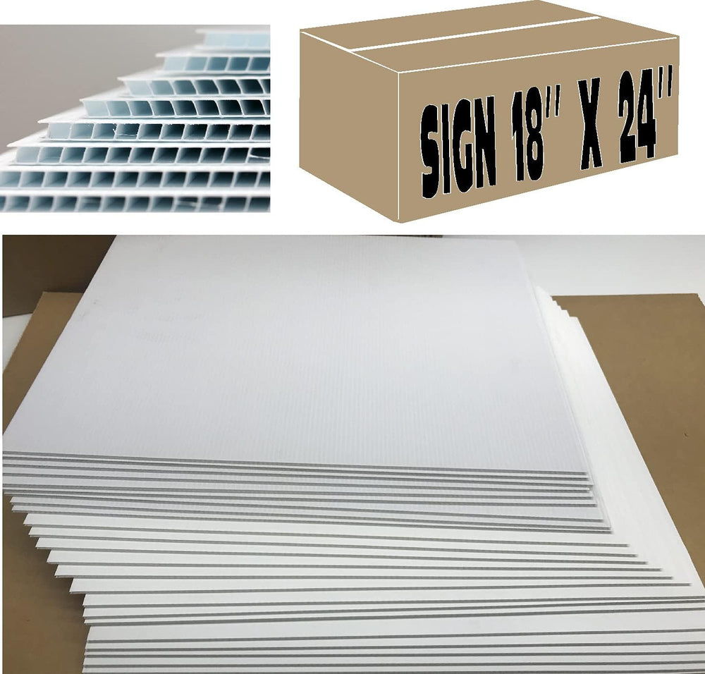 100 Pack, Blank Signs White 18 x 24 inch x 4mm Corrugated Plastic Sign Board,...