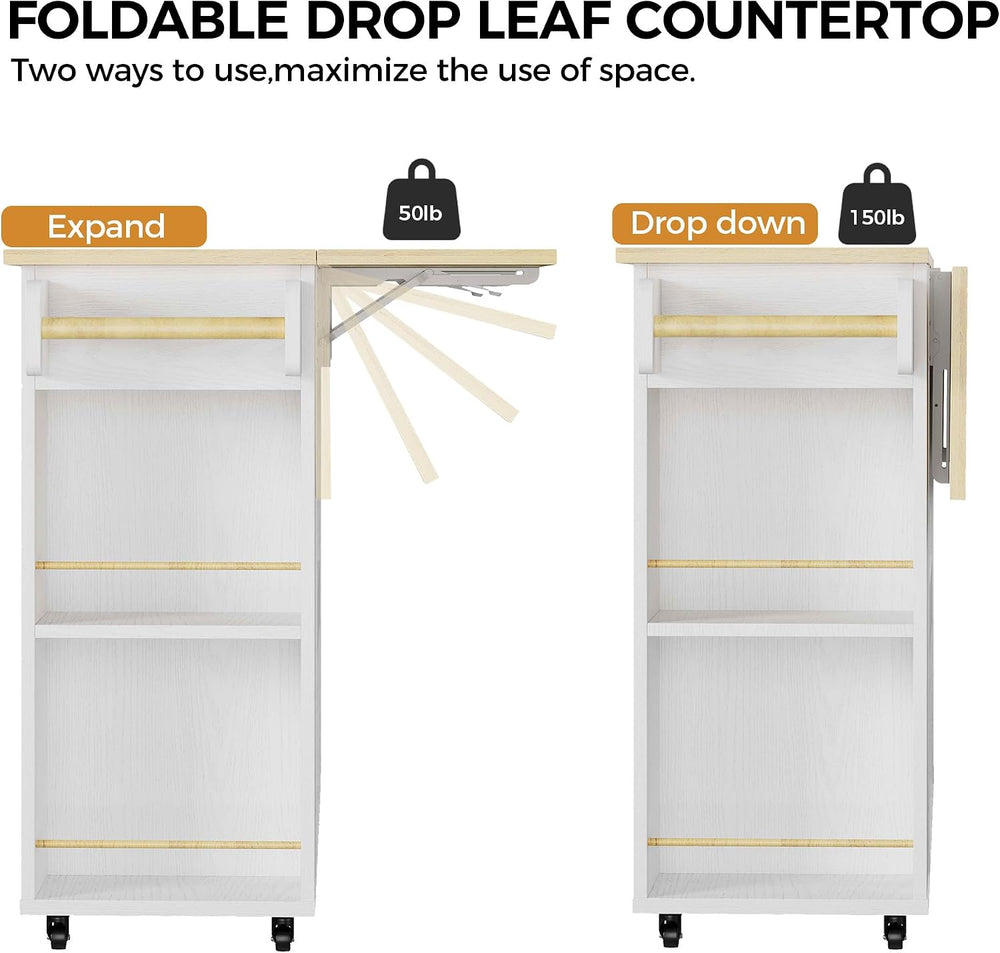 IRONCK Kitchen Island with Storage, 47.2in Rolling Island on Wheels, Kitchen ...