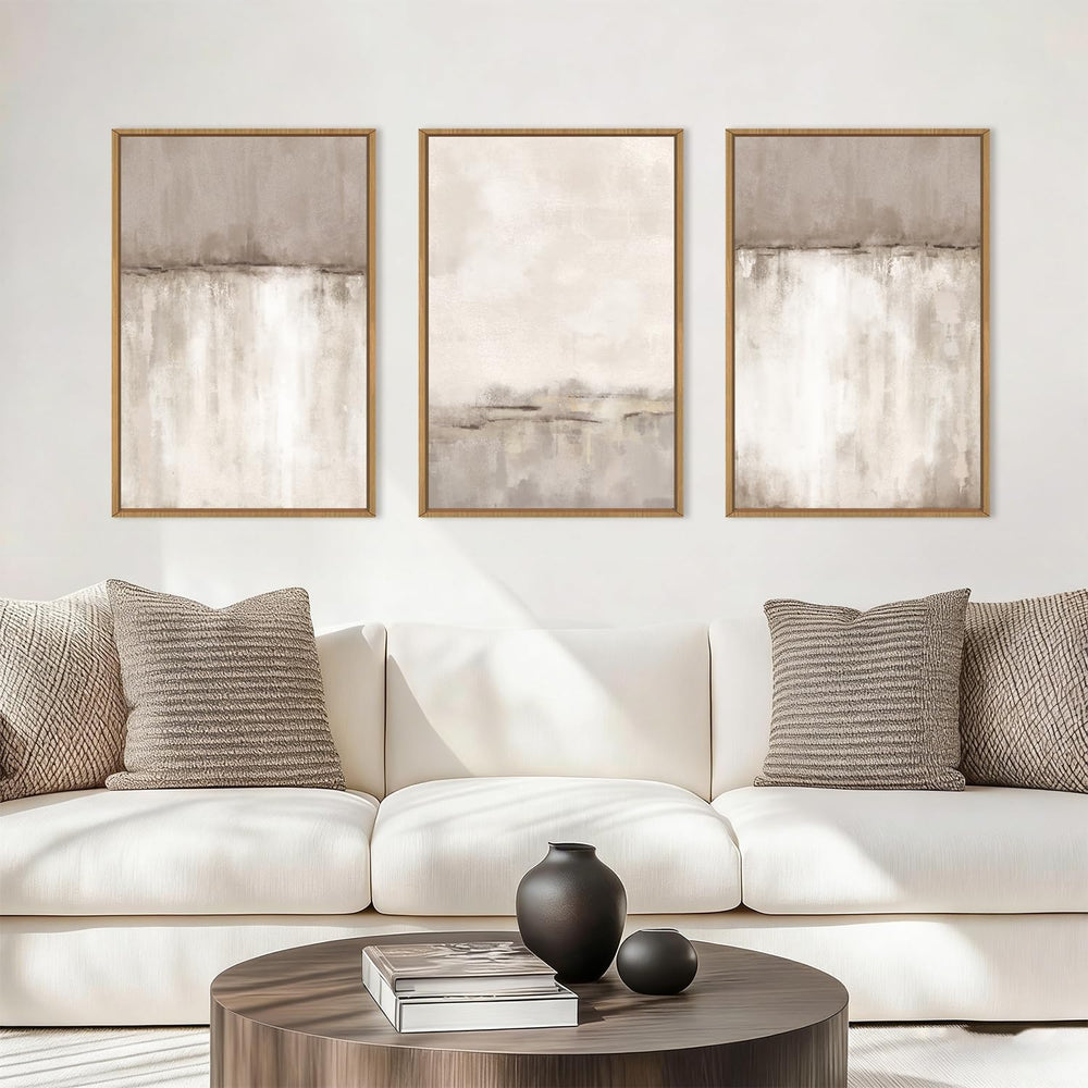 KAIRNE Large Neutral Abstract Gray Framed Canvas Wall Art Set-16"x24&quo...