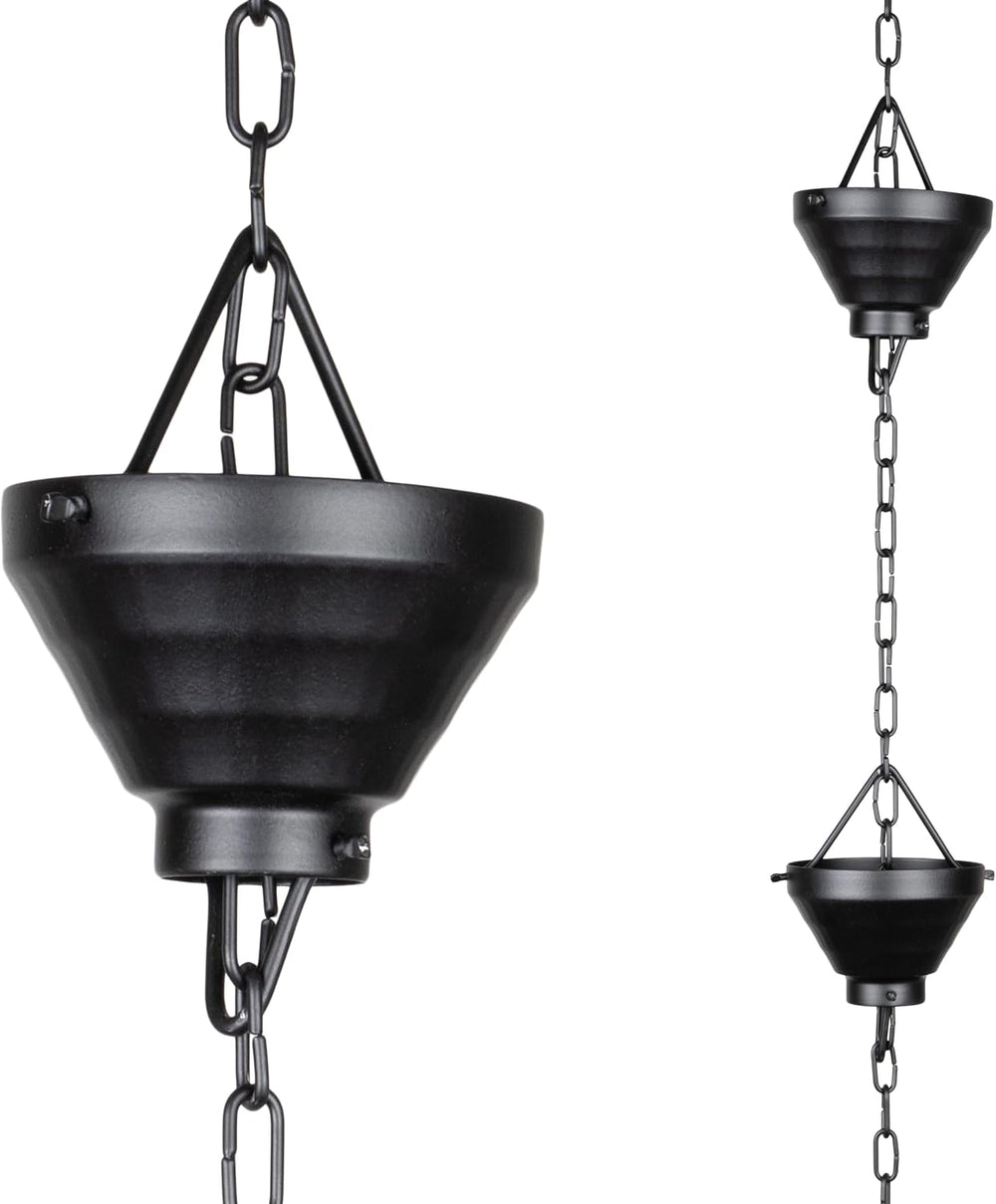 Monarch Rain Chains Aluminum Siam Rain Chain, 8.5 ft Black Powder Coated Alum...