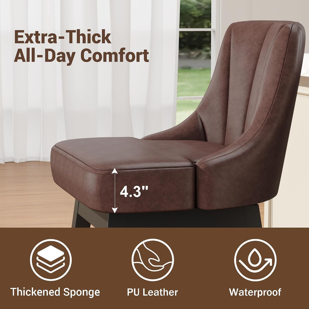 YaFiti 26" Swivel Bar Stools Set of 2 with Back & Wood Legs, Leather...