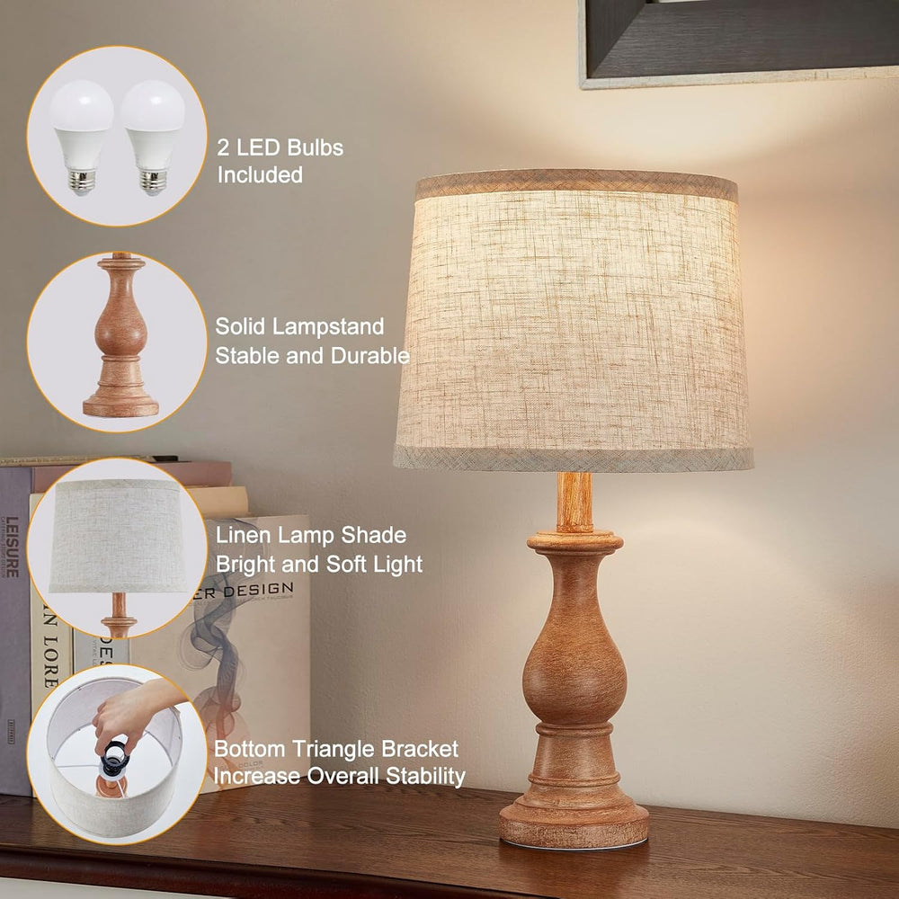 Table Lamps Set of 2, 18.5" Vintage Bedside Lamps for Bedroom Living Room