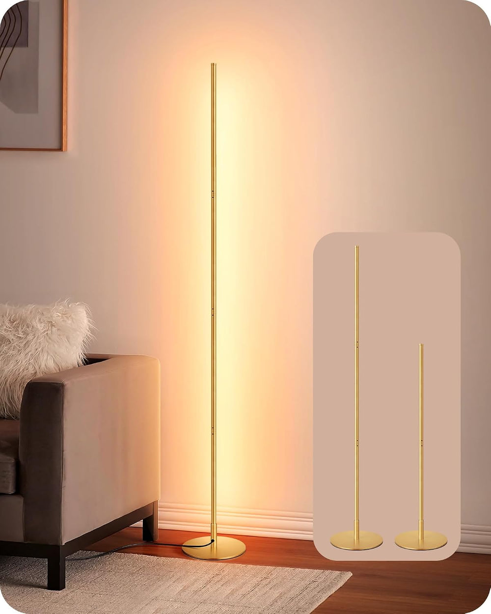 EDISHINE 59.84" Floor Lamps for Living Room, 3000K & Stepless Dimmab...
