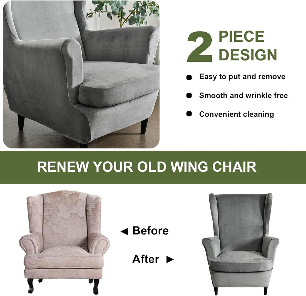 HAOYONG Velvet Wingback Armchair Covers 2-Piece Elastic Stretch Wingback Chai...