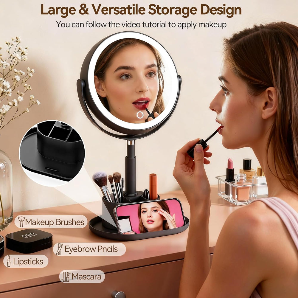 20X Magnifying Mirror with Lights and Storage, Double Sided Vanity Mirror