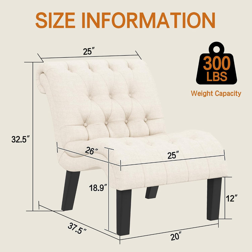 Accent Chair Set of 2 Upholstered Living Room Chairs Armless