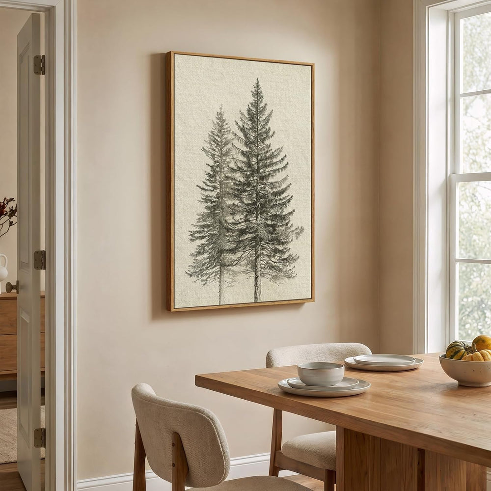 Framed Vintage Rustic Vertical Pine Tree Wall Art for Living Room, 24x36 In