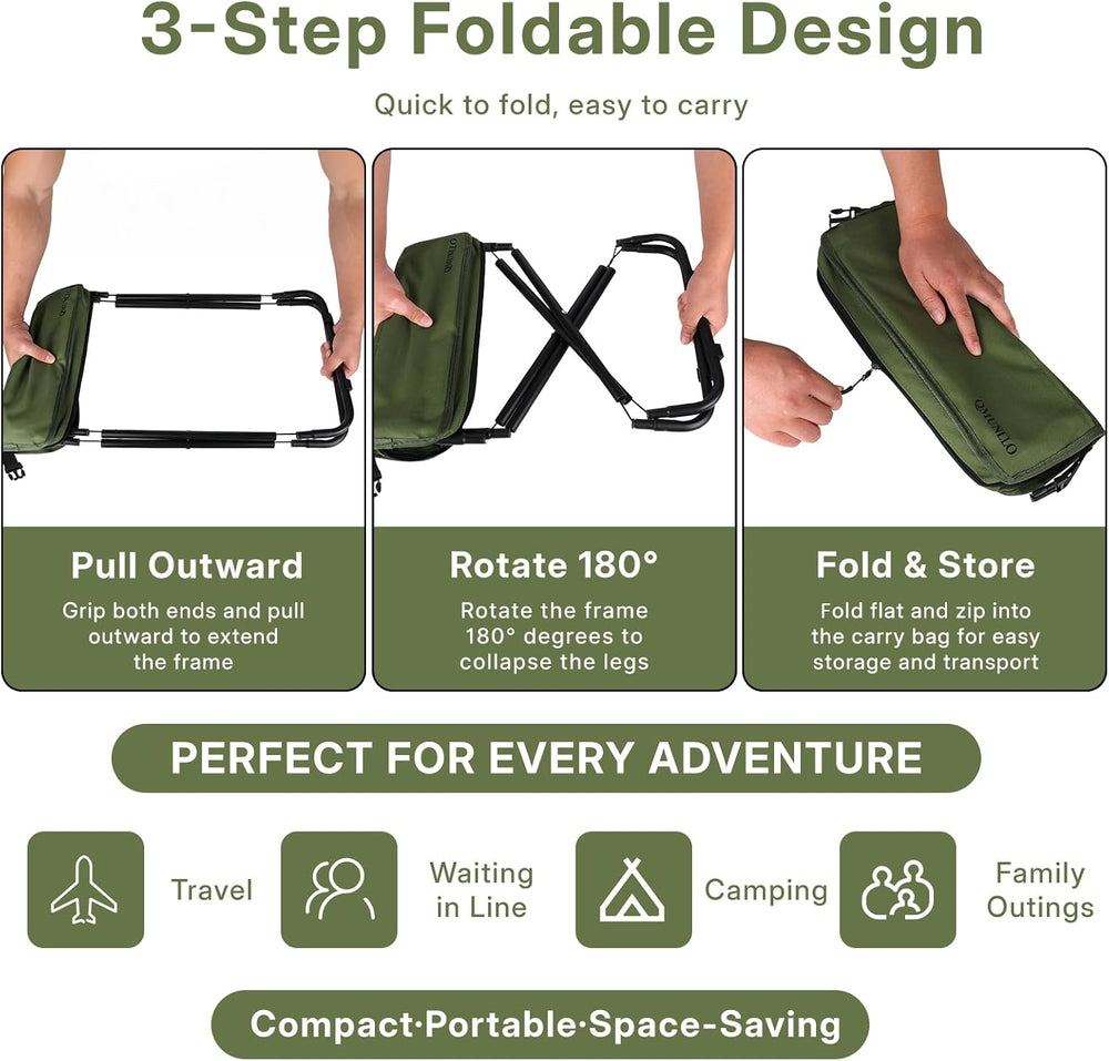 Portable 16.5" Extra Large Folding Stool, Folds into a Carry Bag(Green)
