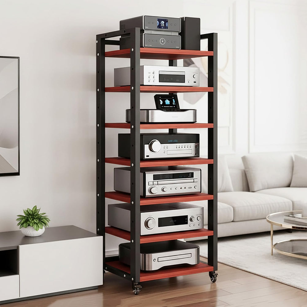 7 Tier AV Media Stand, 55in Audio Rack Tower Stereo Components Cabinet