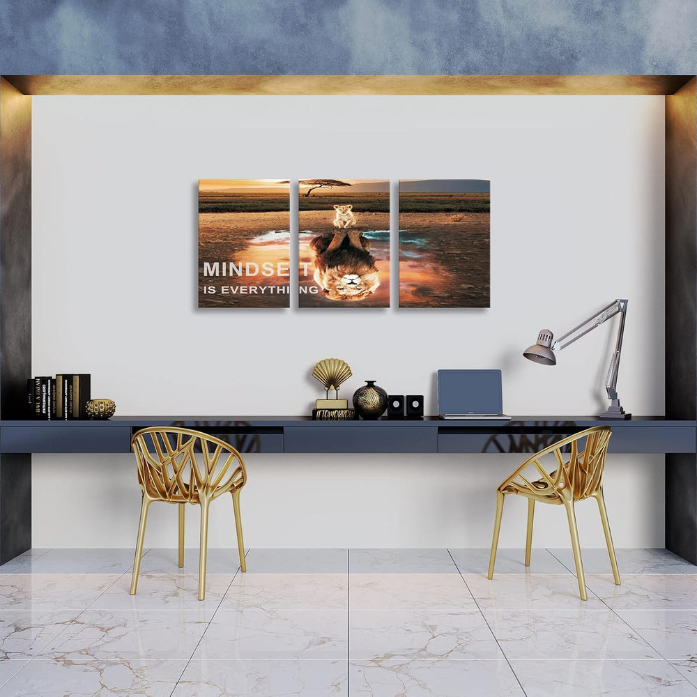 Mindset Is Everything Wall Art Lion Motivational Canvas Wall Art Posters Prin...