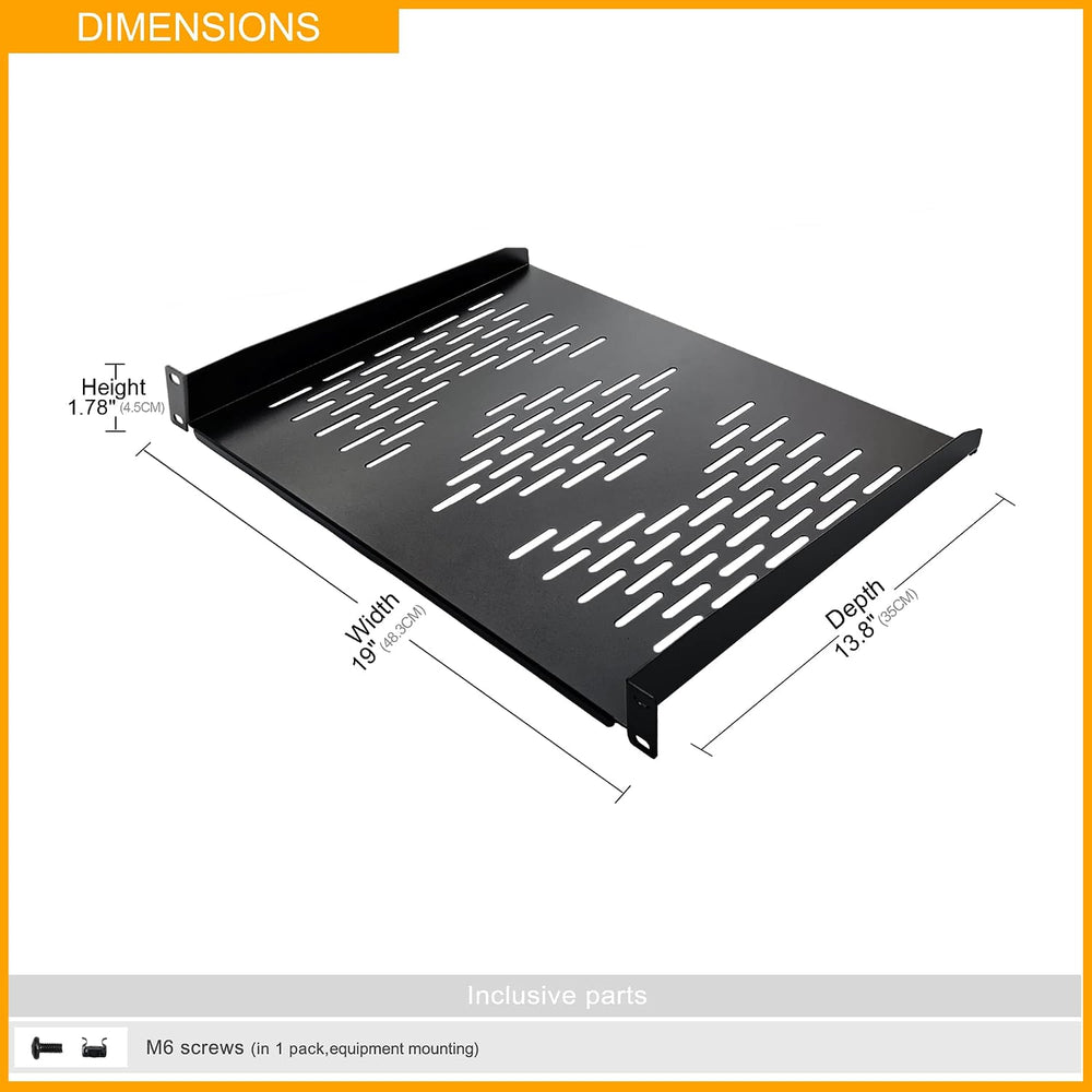 RIVECO 2 Pieces 1U Rack Shelves 19” Tray Cabinet Mount Vented Cantilevers for...