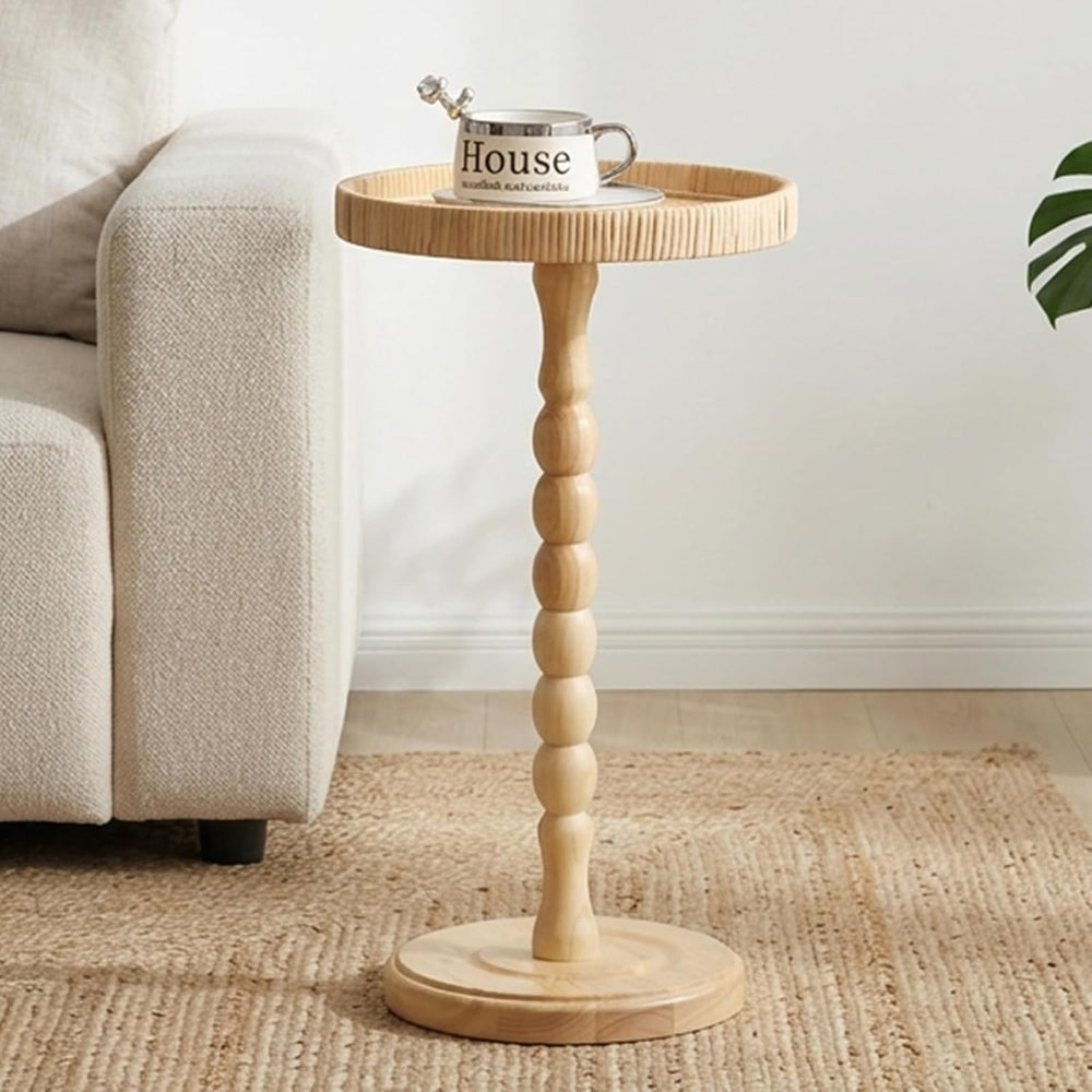 Small Drink Table, Rattan Round Side Table for Small Spaces, Boho Accent Tabl...