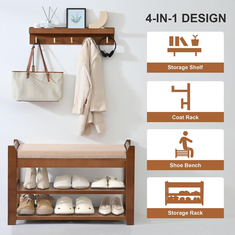 PETKABOO Shoe Rack for Front Door Entrance, 28” Entryway Bench with Coat Rack...