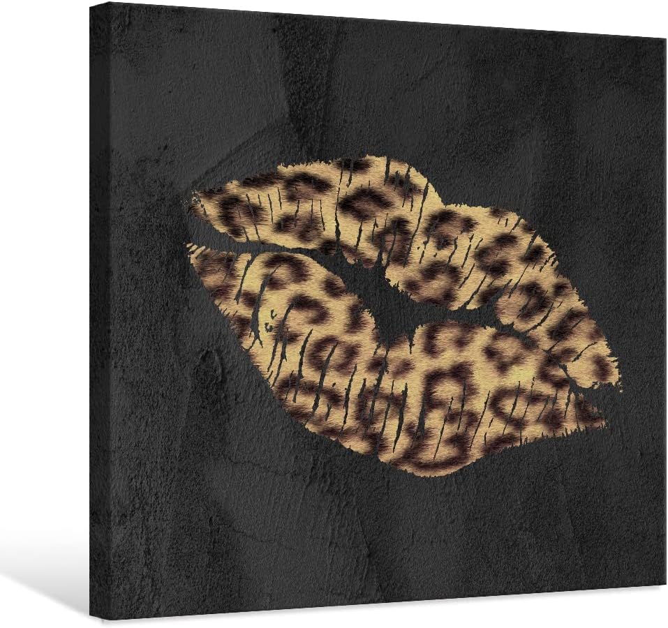 Fashion Lip Canvas Wall Art Sexy Leopard Lip Decor Cheetah Bathroom Decor Fra...