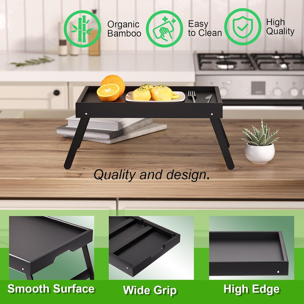 Fibogollo 4 Pack Bamboo Bed Tray Table with Folding Legs,Breakfast Trays,Serv...