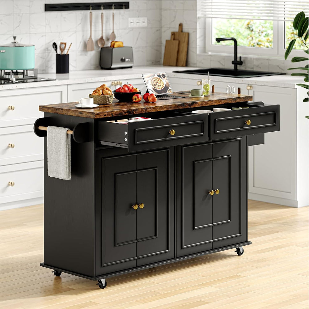 ComfyCorner 58" Rolling Kitchen Islands, Mobile Storage Kitchen Cart Black