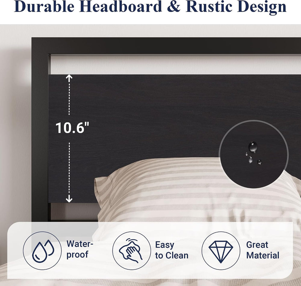 Allewie Queen Bed Frame with Headboard, Footboard and Strong Support, Black