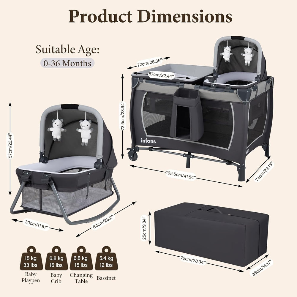 INFANS 5 in 1 Pack and Play with Bassinet, Changing Table, Storage Basket