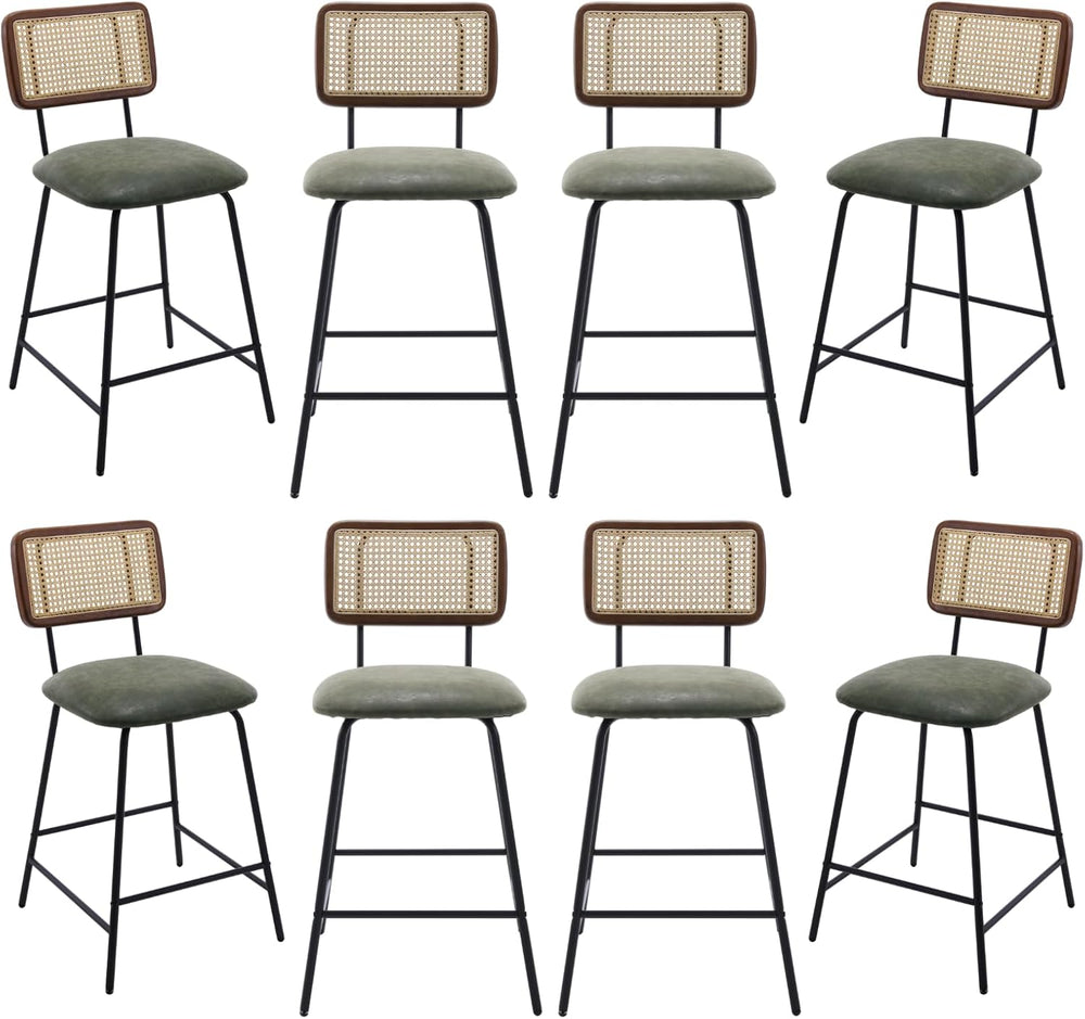 Rattan Counter Height Bar Stools Set of 8, 26" Kitchen Bar Stools