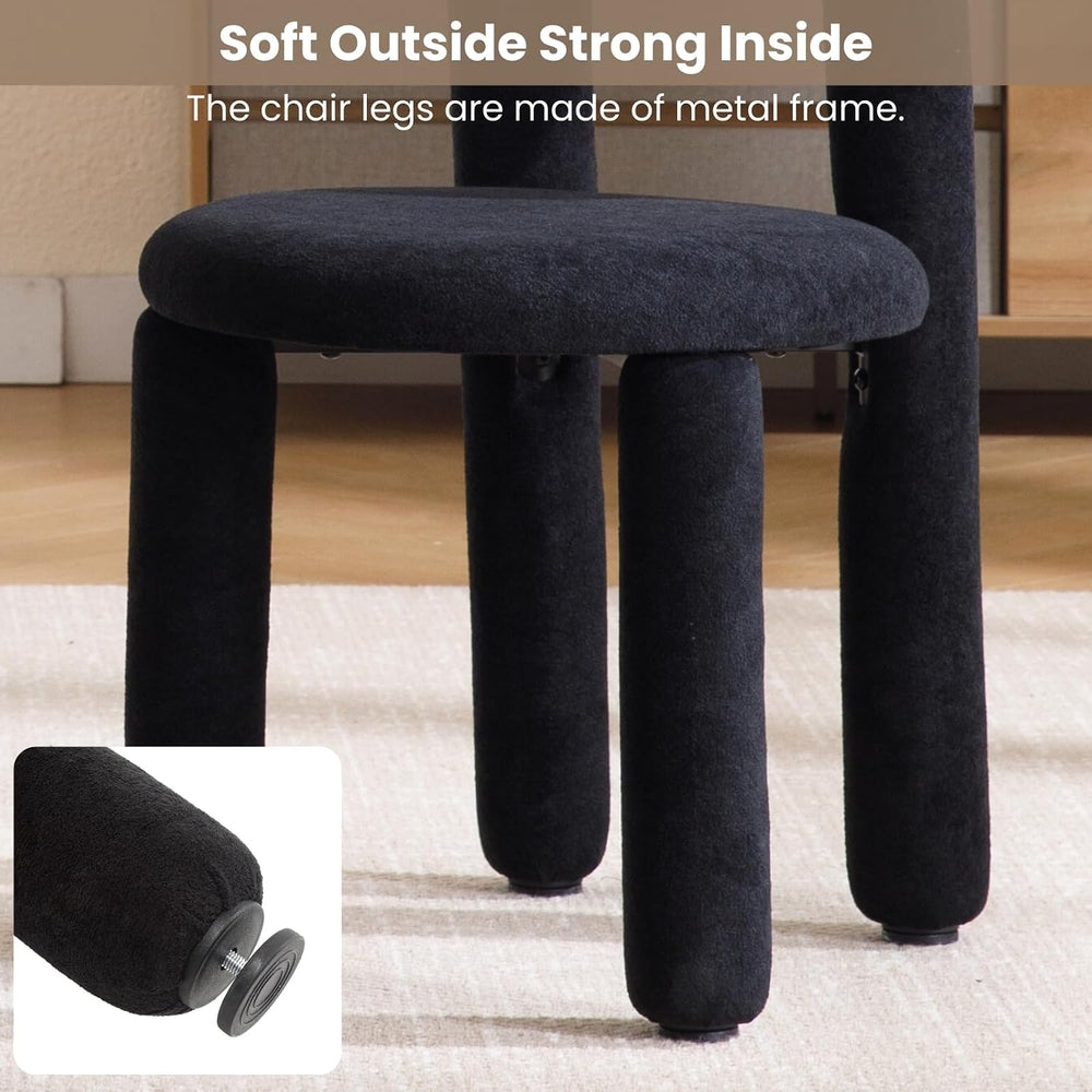 DUOMAY Modern Black Boucle Dining Chairs Set of 2, Sherpa Upholstered Kitchen...
