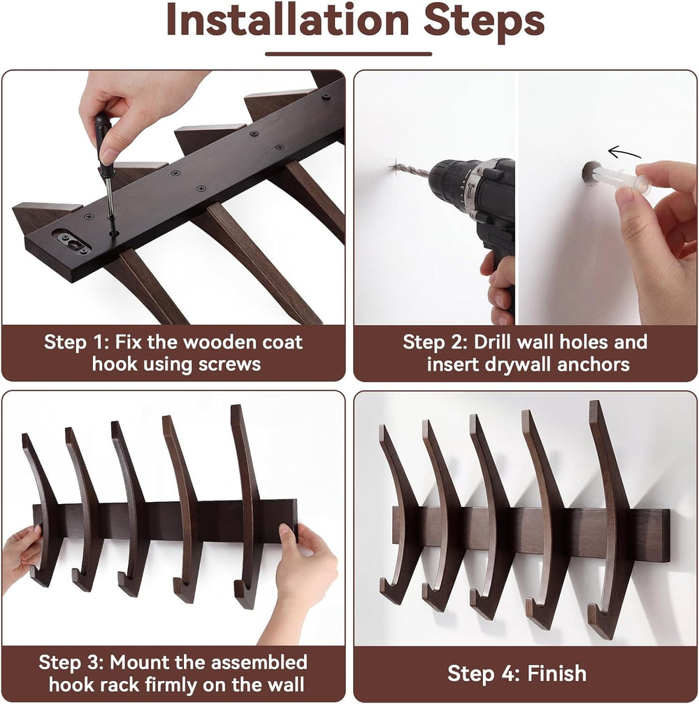 Marsui 21'' Wooden Coat Rack Wall Mounted with 5 Hooks
