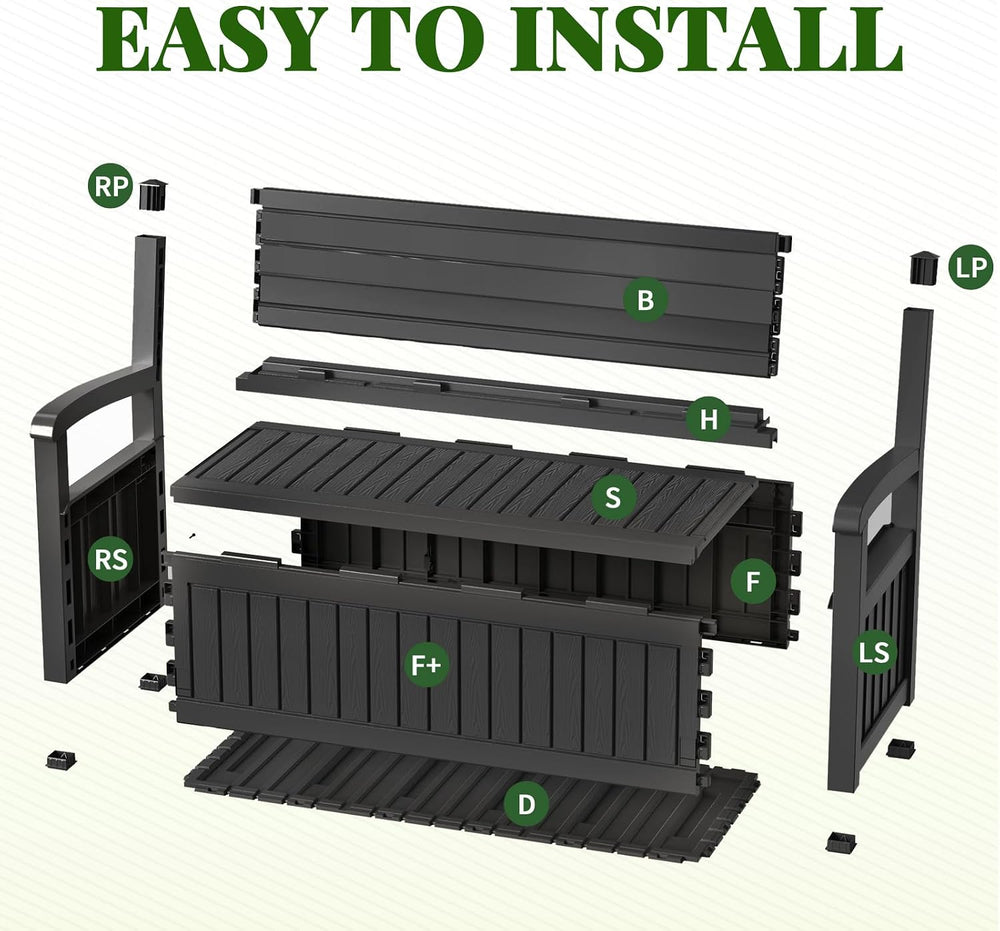 120 Gallon Outdoor Storage Bench, Lockable Patio Storage Bench, Black