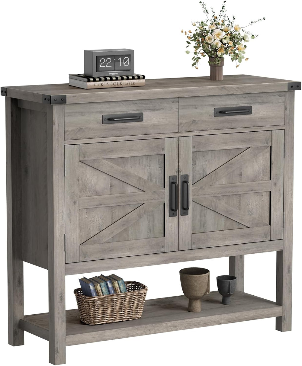GARVEETECH 35.4" Farmhouse Console Table with 2-Door Cabinet & 2 Dra...