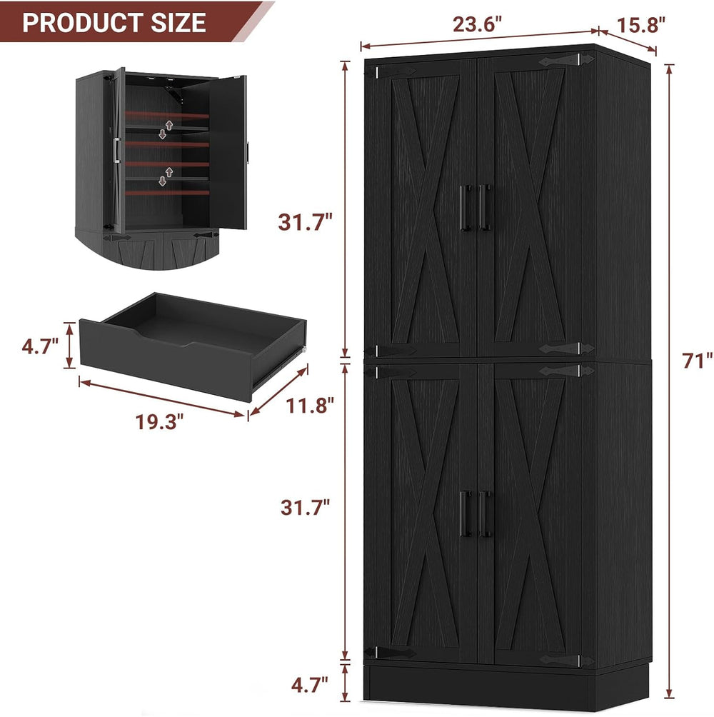 Unikito 71" Kitchen Pantry Storage Cabinet with Adjustable Shelves, Drawer