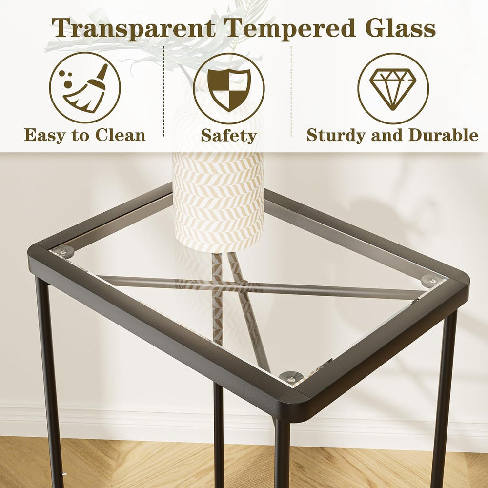 Garden 4 you Small Side Table, Glass End Table Set of 2, Black Outdoor Side T...