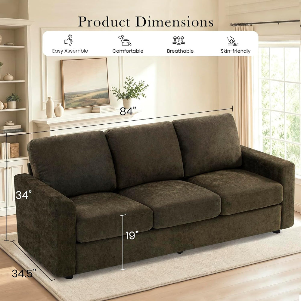 2 Pieces Chenille Sofa Sets w/Comfortable Back Cushions, Brown
