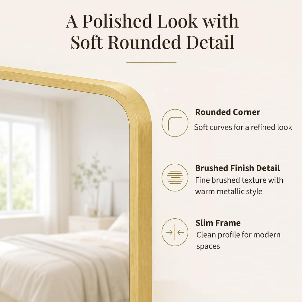 2-Pack 24x36 Inch Brushed Gold Rounded Rectangle Vanity Mirrors