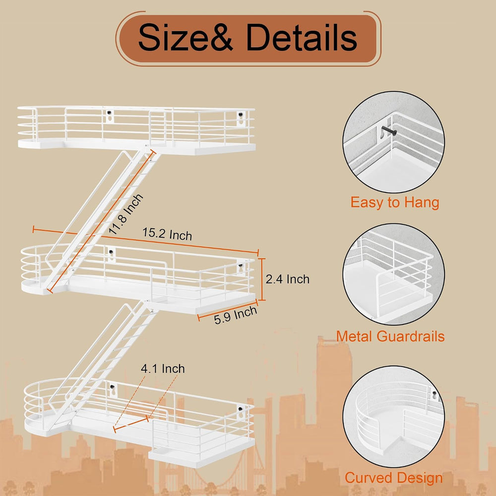15 Inch Fire Escape Wall Shelf - White Metal Decorative Shelves, Eye-Catching...