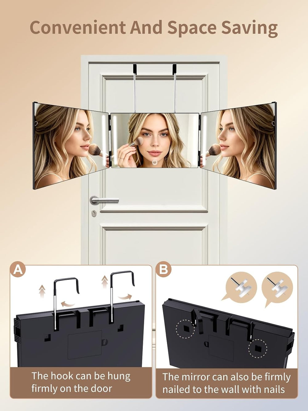 LANMEL 3 Way Mirror with Lights,360 Mirror for Haircuts for Men