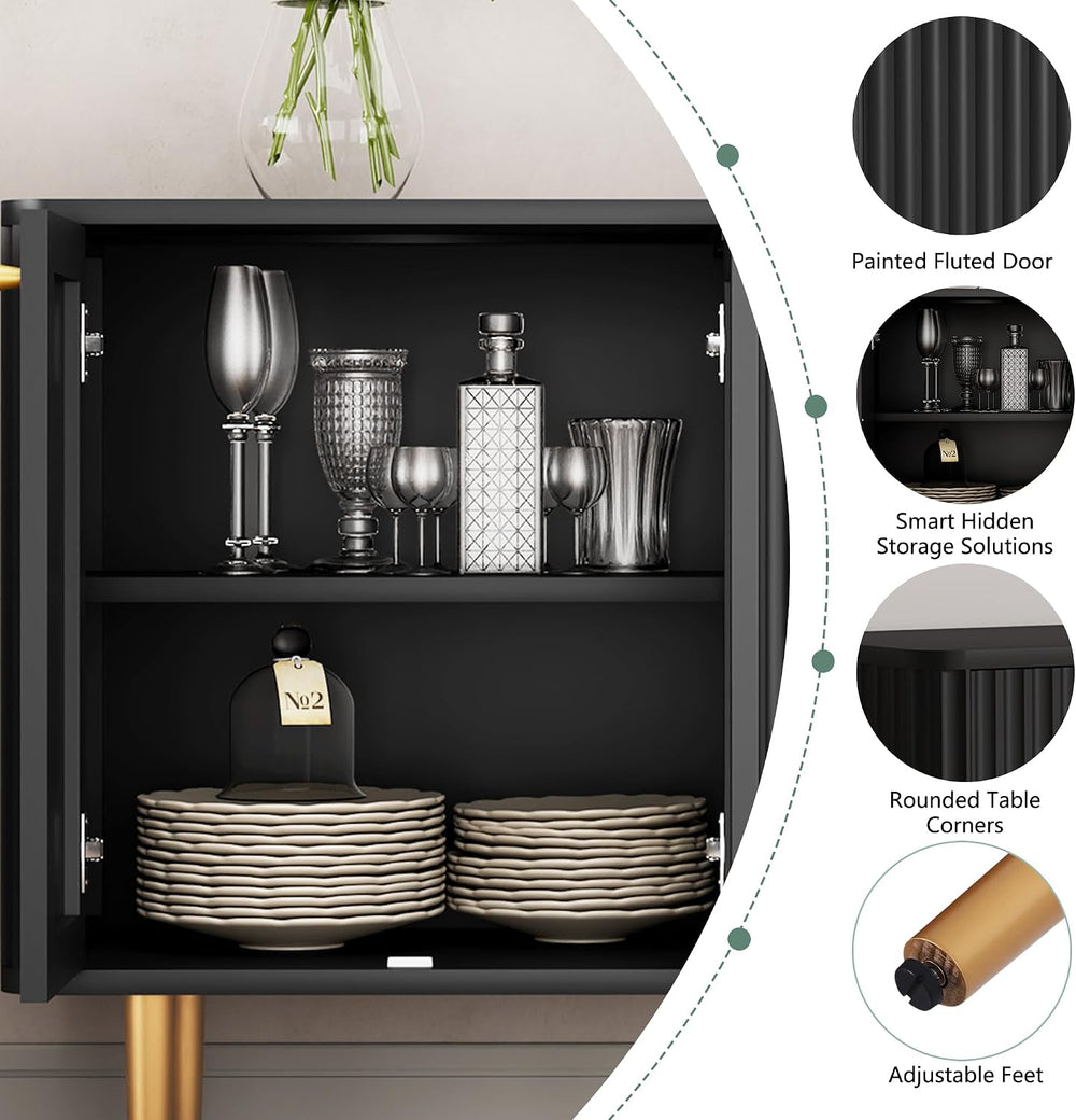 HLR Sideboard Buffet Cabinet, 48" Modern Accent Cabinet with 4 Door and ...