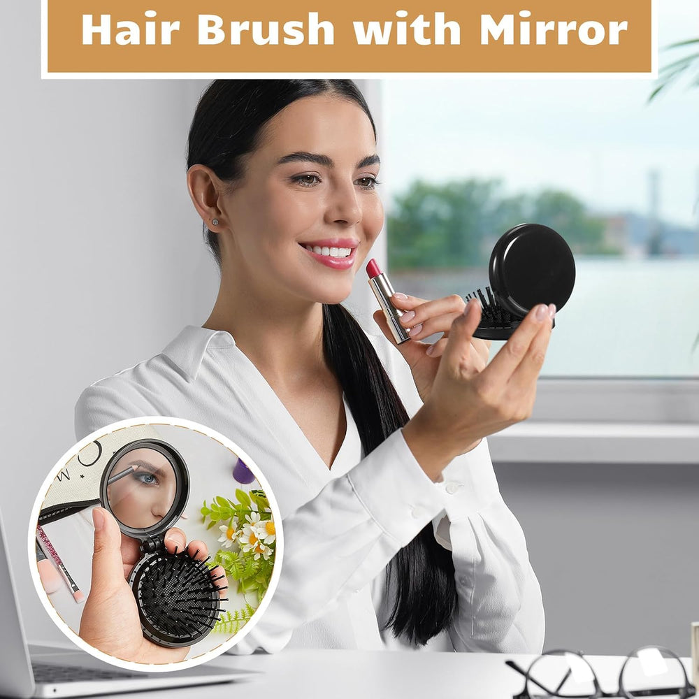 Uiifan 50 Pcs Foldable Mini Travel Hair Brush with Mirror Bulk Compact Comb